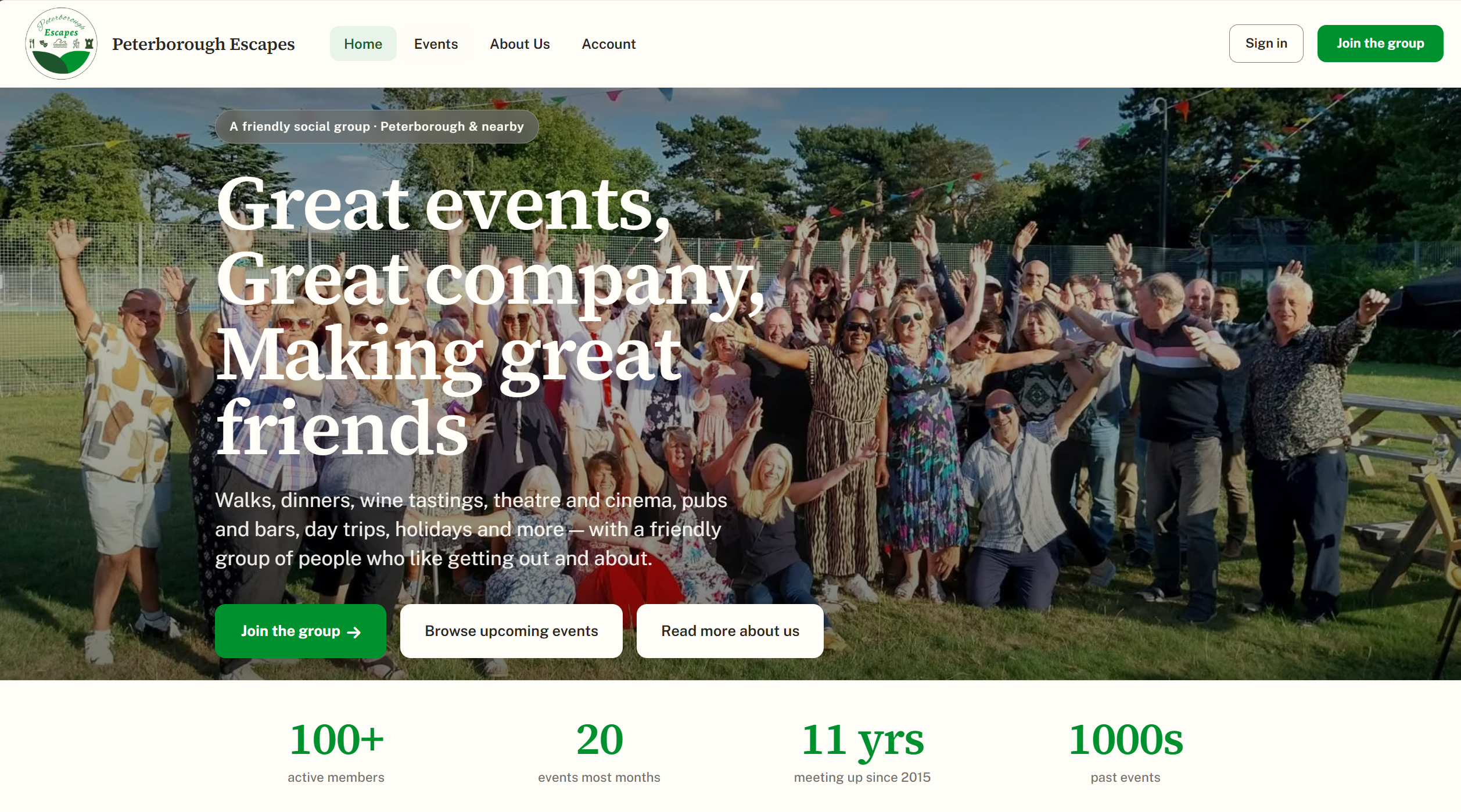 Peterborough Escapes membership platform on desktop