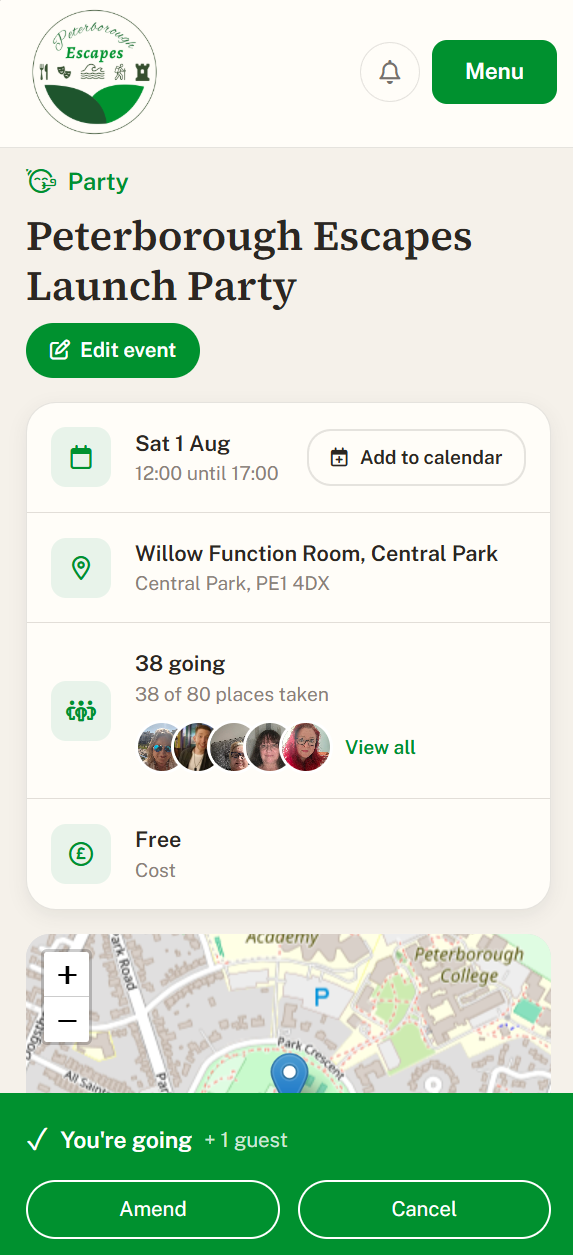 Peterborough Escapes membership platform on mobile